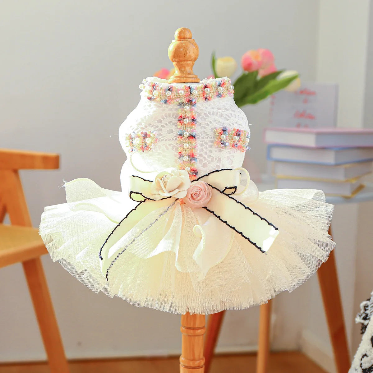 Dog Tutu Dress With 3D Flower Bow Decoration For Small Medium Dogs