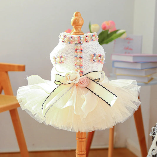 Dog Tutu Dress With 3D Flower Bow Decoration For Small Medium Dogs