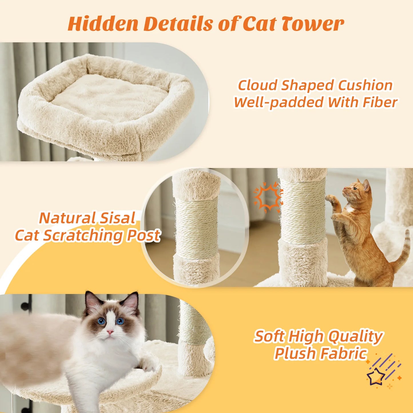 MCQ Cat Tree Tower With Natural Sisal Scratching Posts