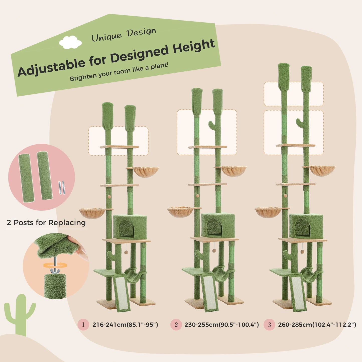 PAWZ Road Cactus Floor-To-Ceiling Cat Tree Five Levels
