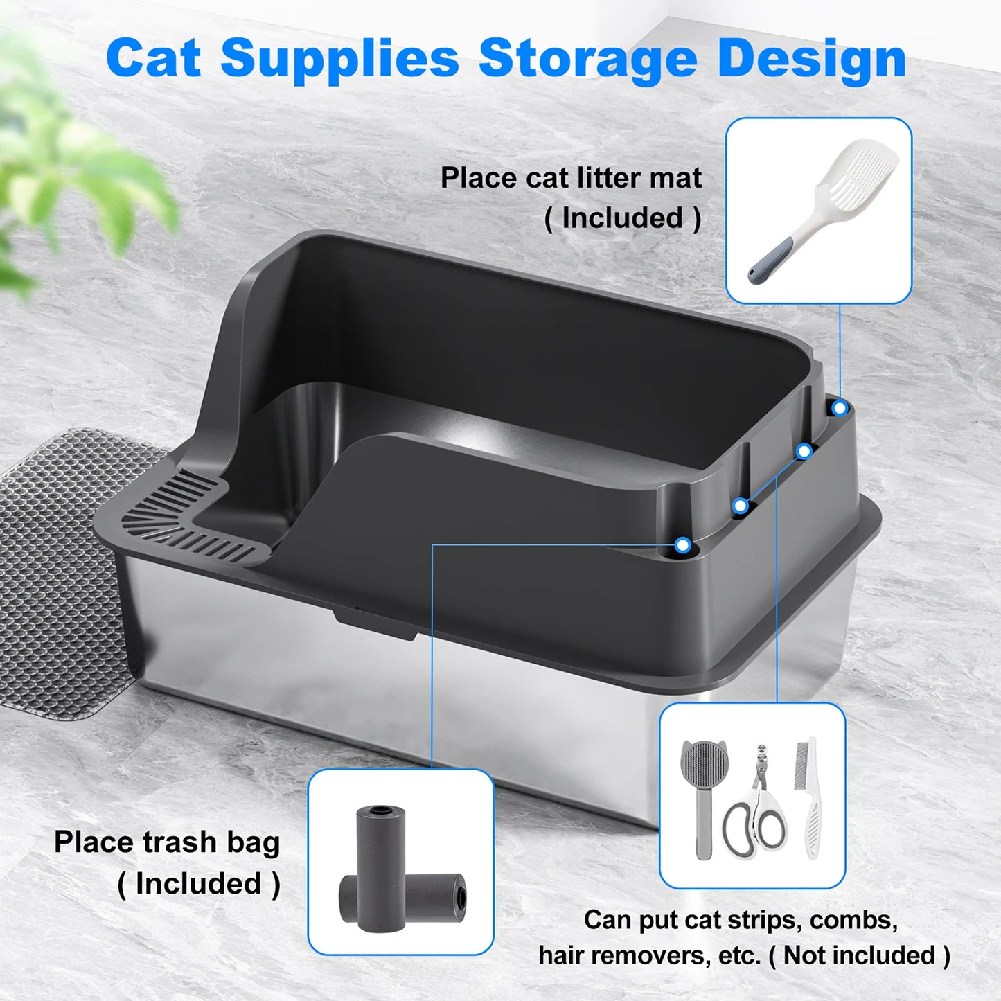 Stainless Steel Cat Litter Box With Lid Splash-Proof and Leak-Proof