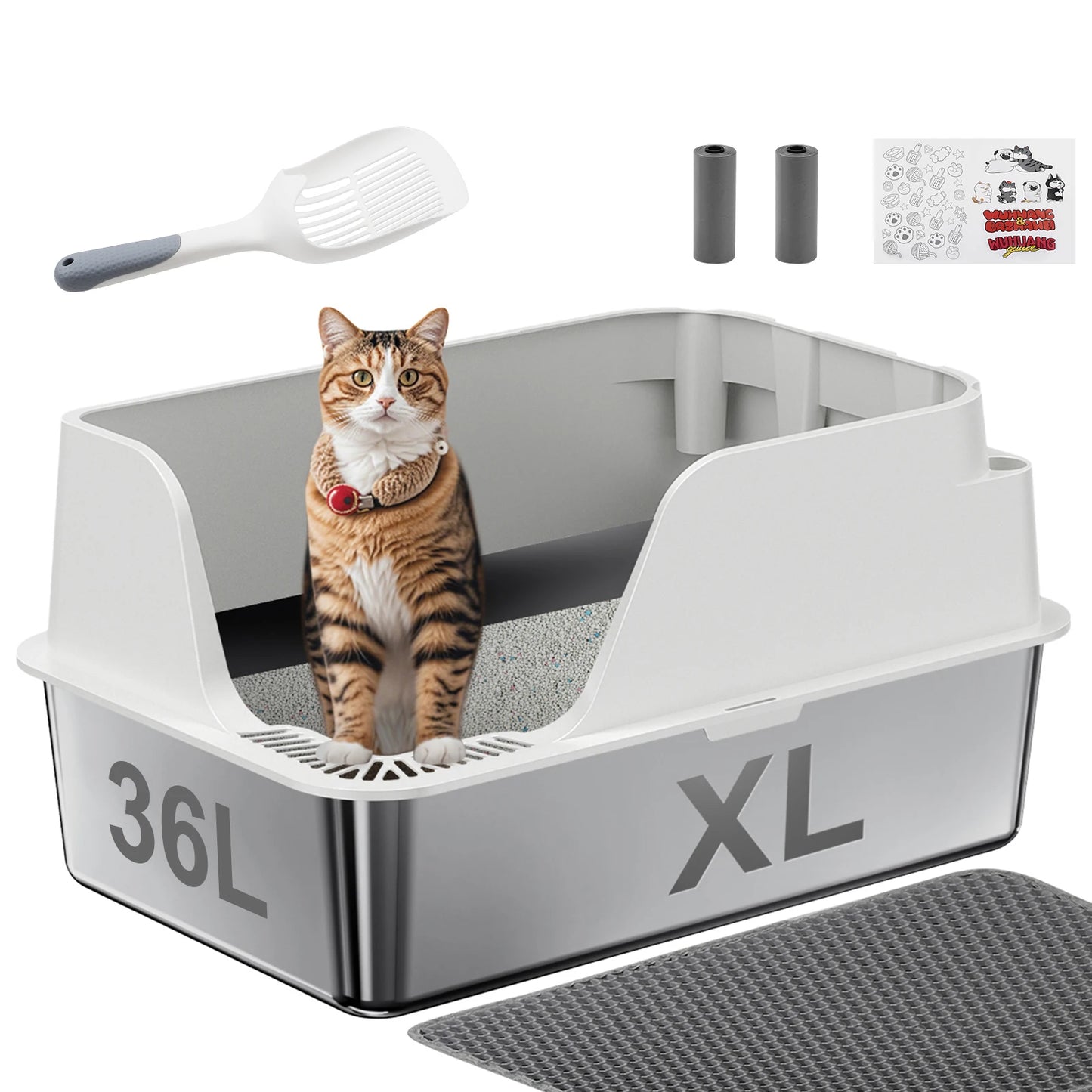 Stainless Steel Cat Litter Box With Lid Splash-Proof and Leak-Proof