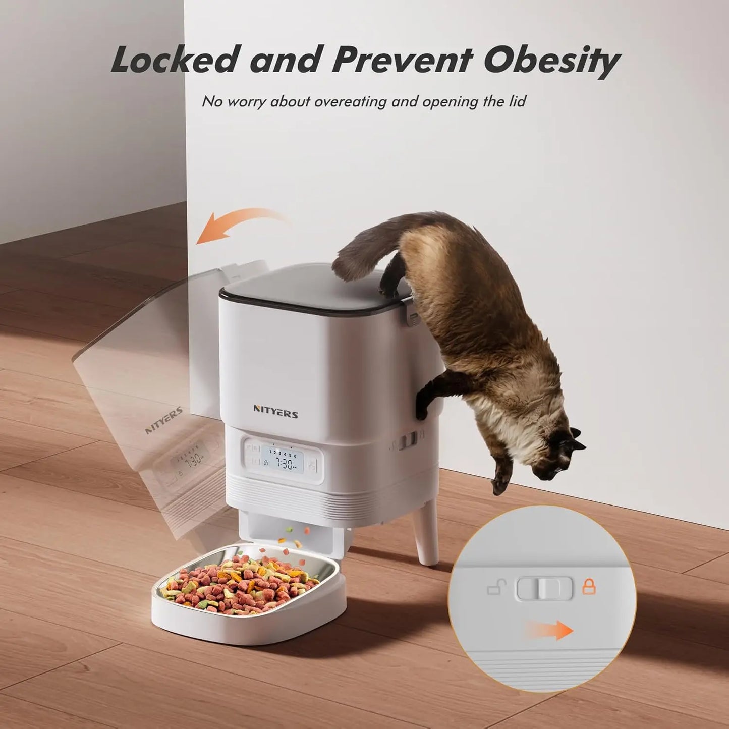 Nityers Smart Automatic Cat Feeder With Tuya App Timed Feeding