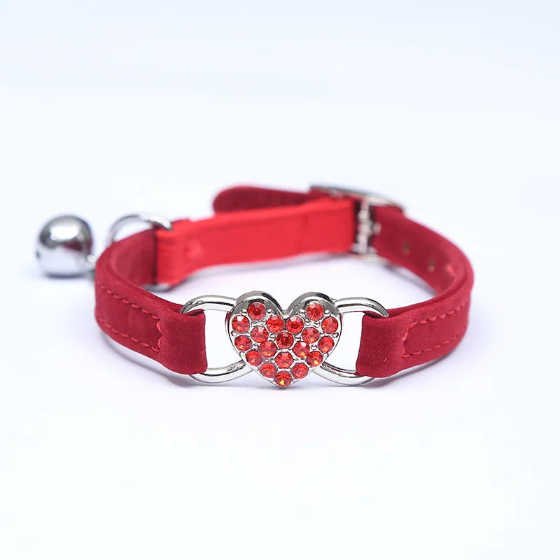 Heart Charm Cat Collar With Bell Elastic Adjustable Velvet