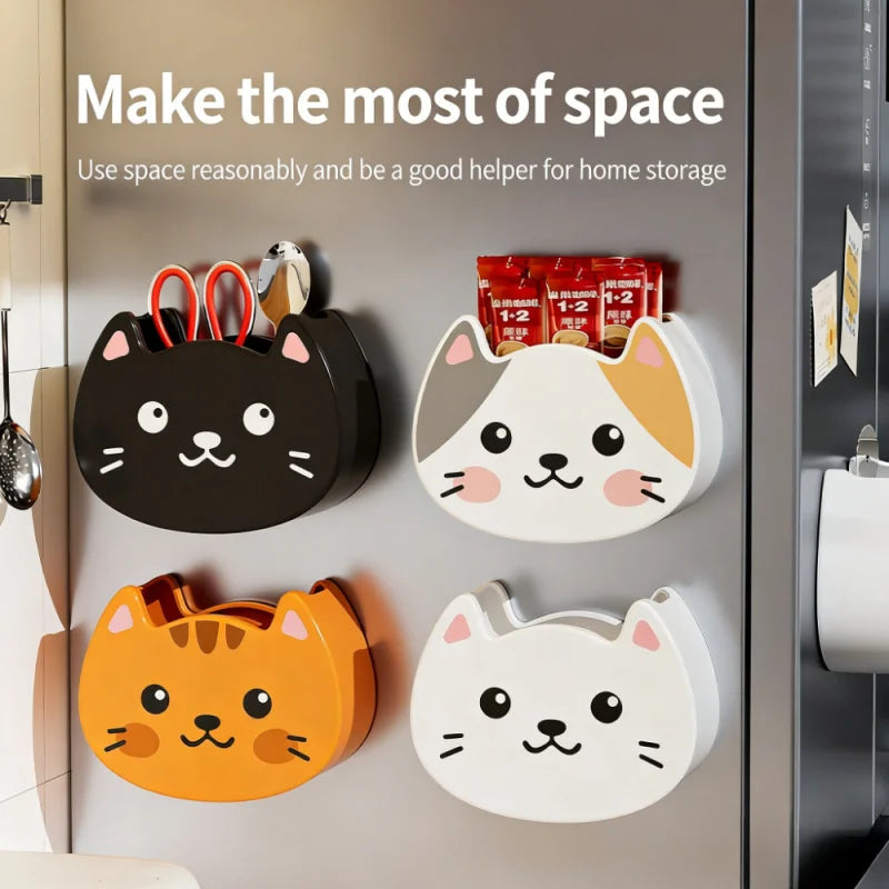 Cute Cartoon Cat Magnet Storage Box For Desk Organization