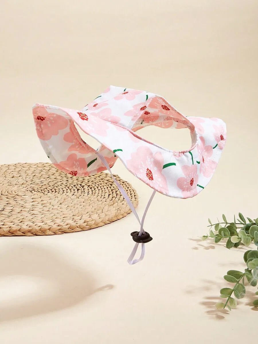 Polyester Sunflower Windproof Dog Hat With Ear Exposed Design