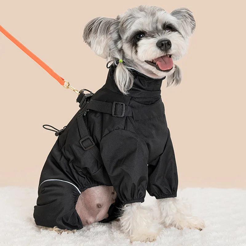 Waterproof Pet Dog Rain Jacket With Harness Windproof Puppy Coat