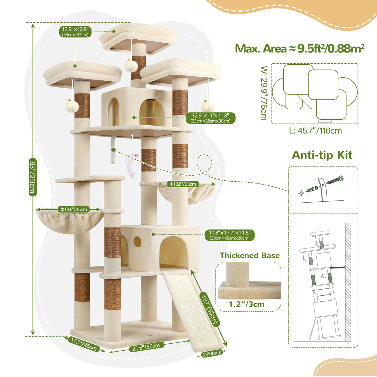 Globlazer Multi-Level Cat Tree Tower for Multiple Cats With Condos and Perches