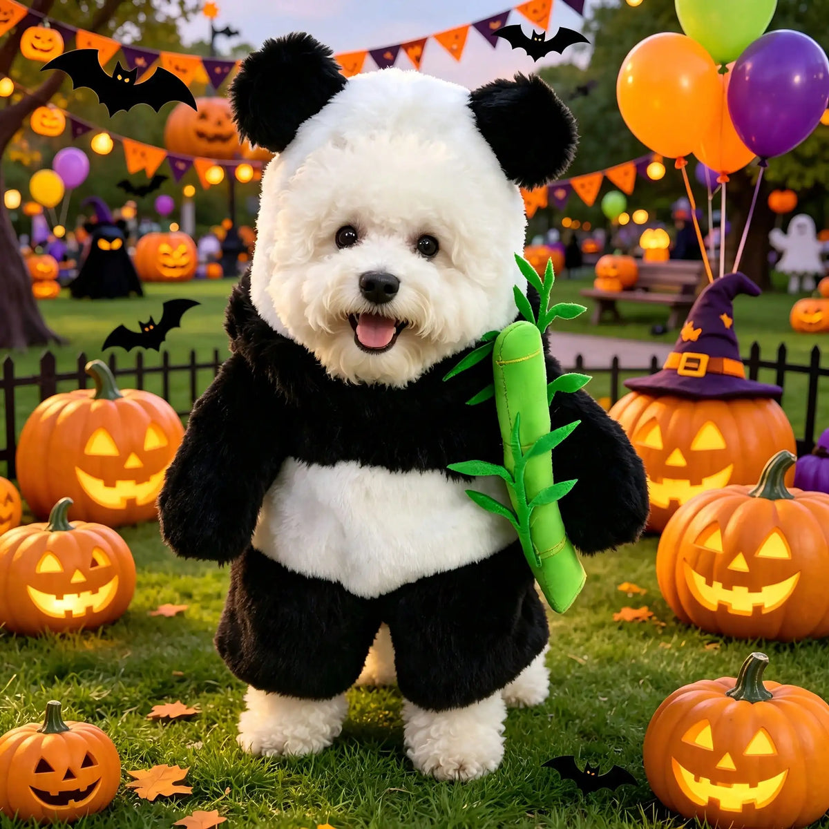 Cute Halloween Panda Dog Costume Set With Head Mask