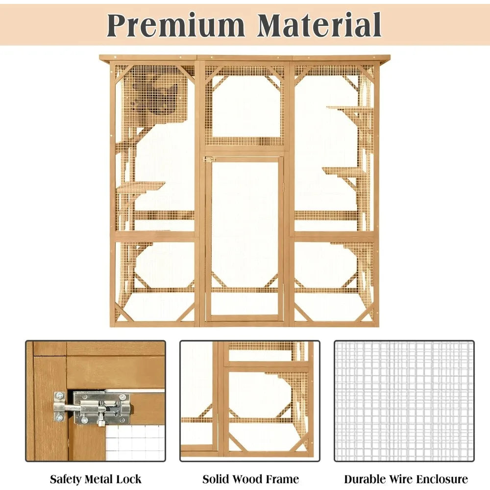 Outdoor Cat House Catio With Large Door Playpen Six Platforms