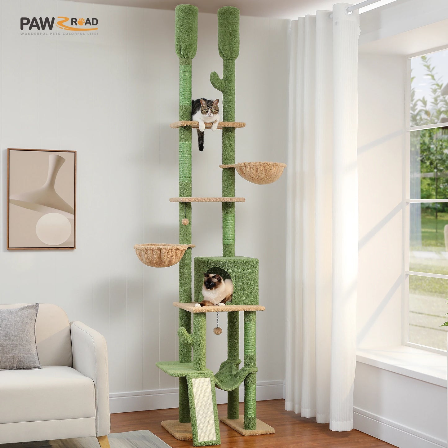 PAWZ Road Cactus Floor-To-Ceiling Cat Tree Five Levels