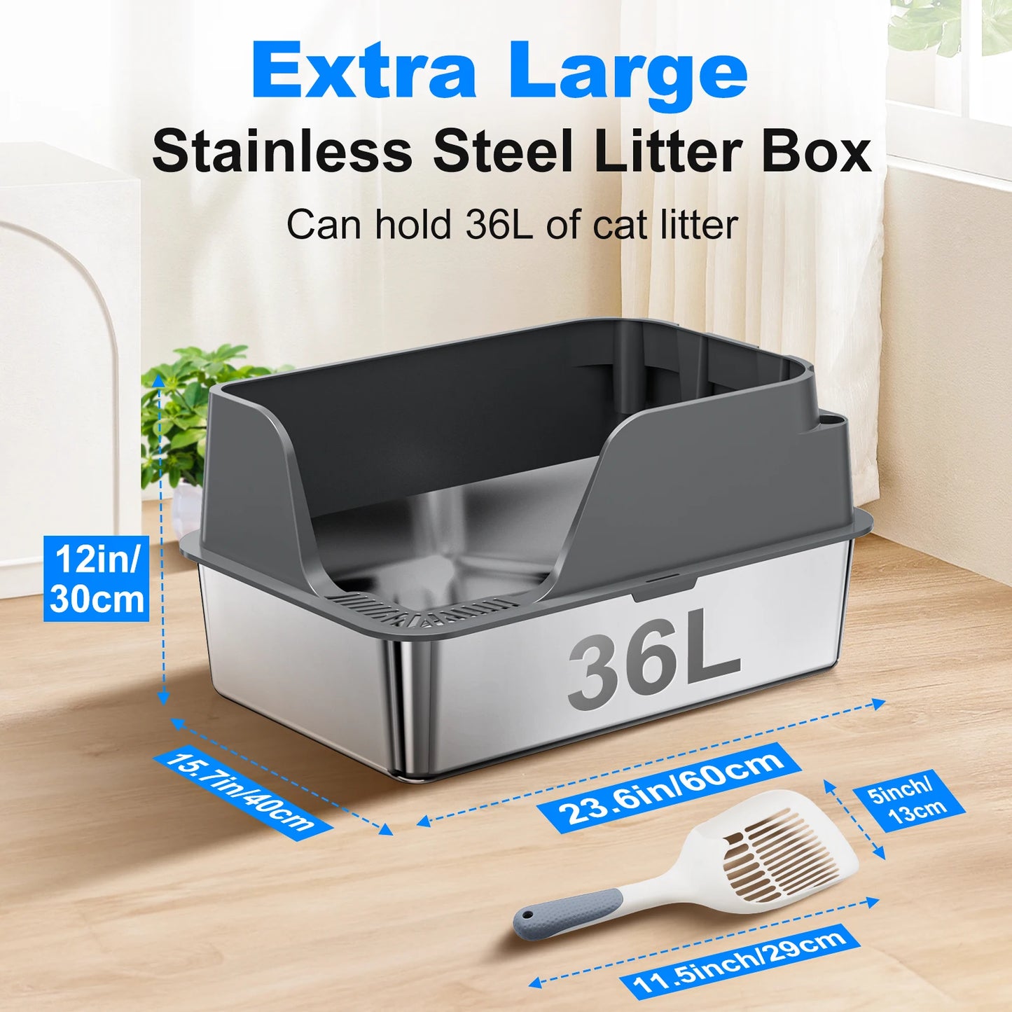 Stainless Steel Cat Litter Box With Lid Splash-Proof and Leak-Proof