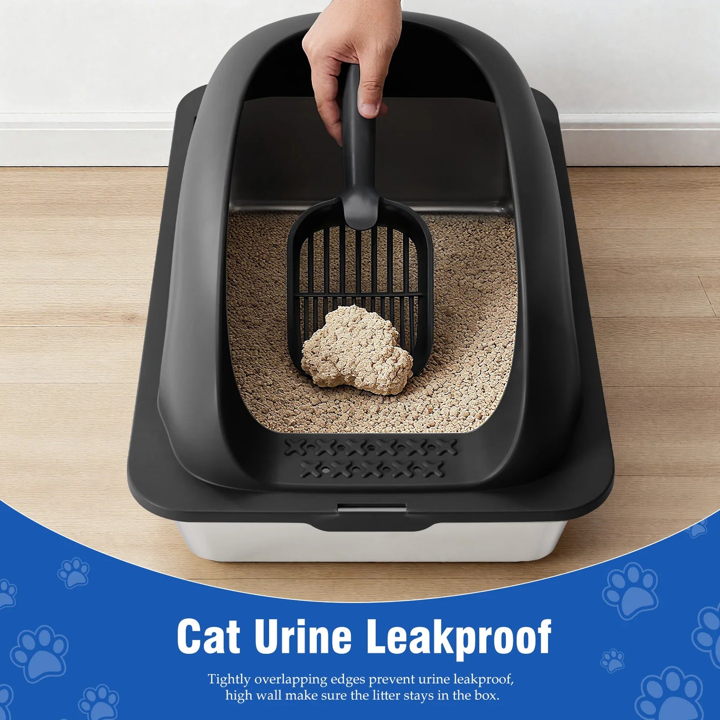 JHK Stainless Steel Cat Litter Box With Lid And Scoop