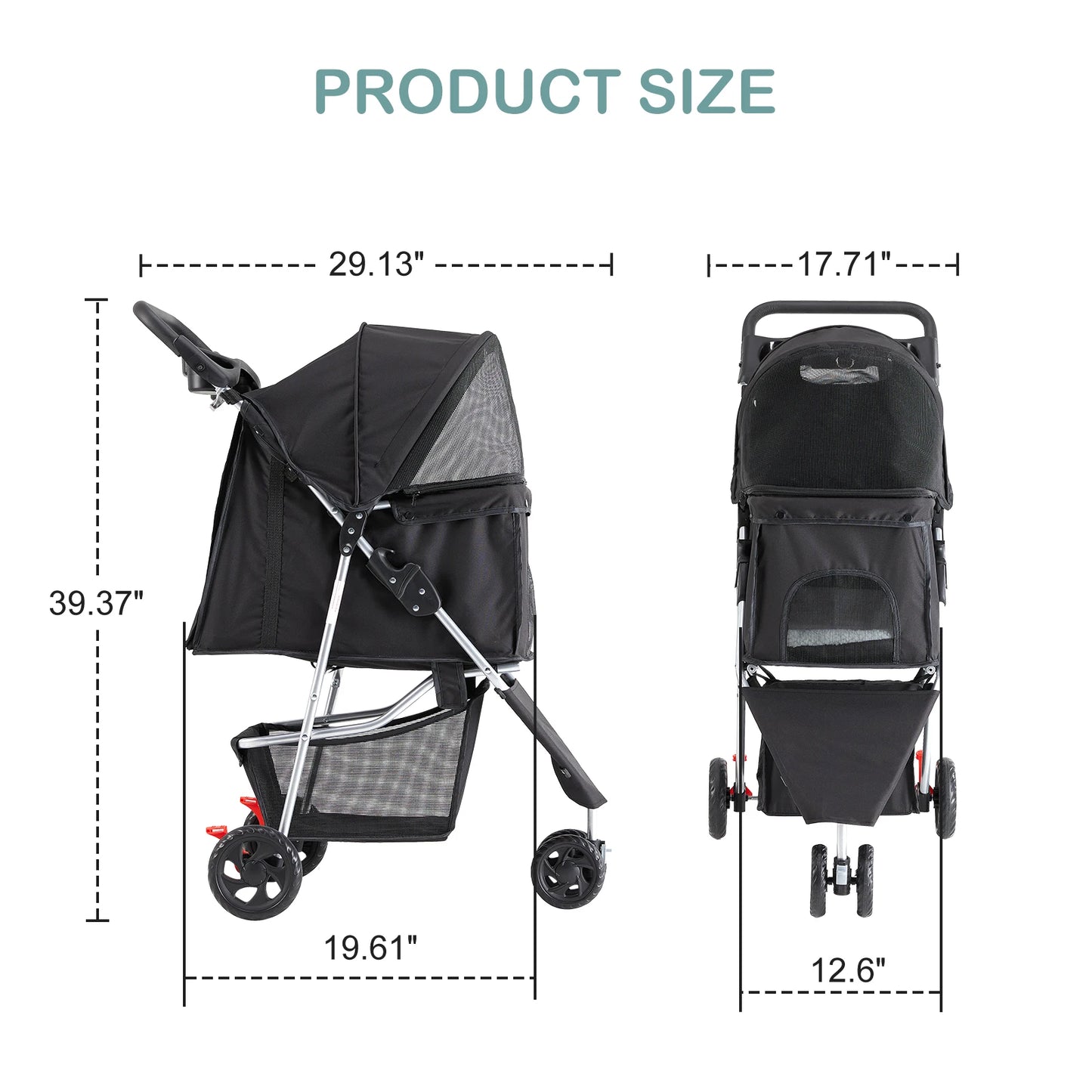 JHK Three-Wheel Foldable Pet Stroller for Small Dogs and Cats