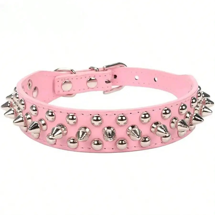 Punk Spiked Rivet Dog Collar Adjustable PU Leather
