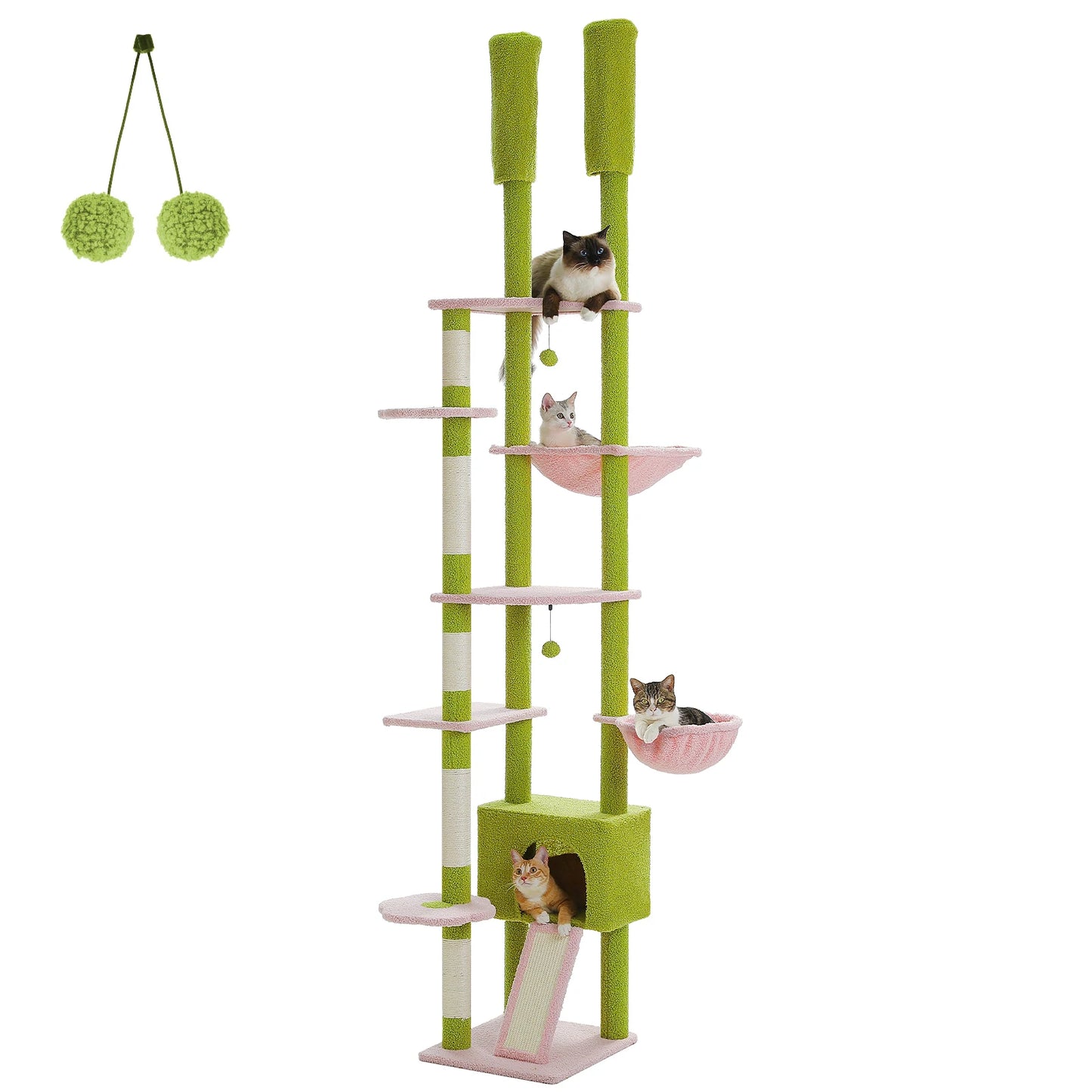 PETEPELA Floor Ceiling Cat Tree With Condo Hammock Scratching Post