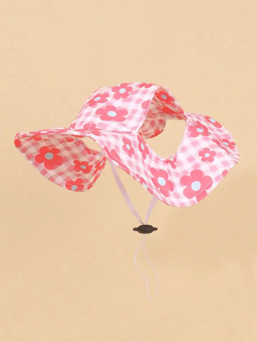 Polyester Sunflower Windproof Dog Hat With Ear Exposed Design