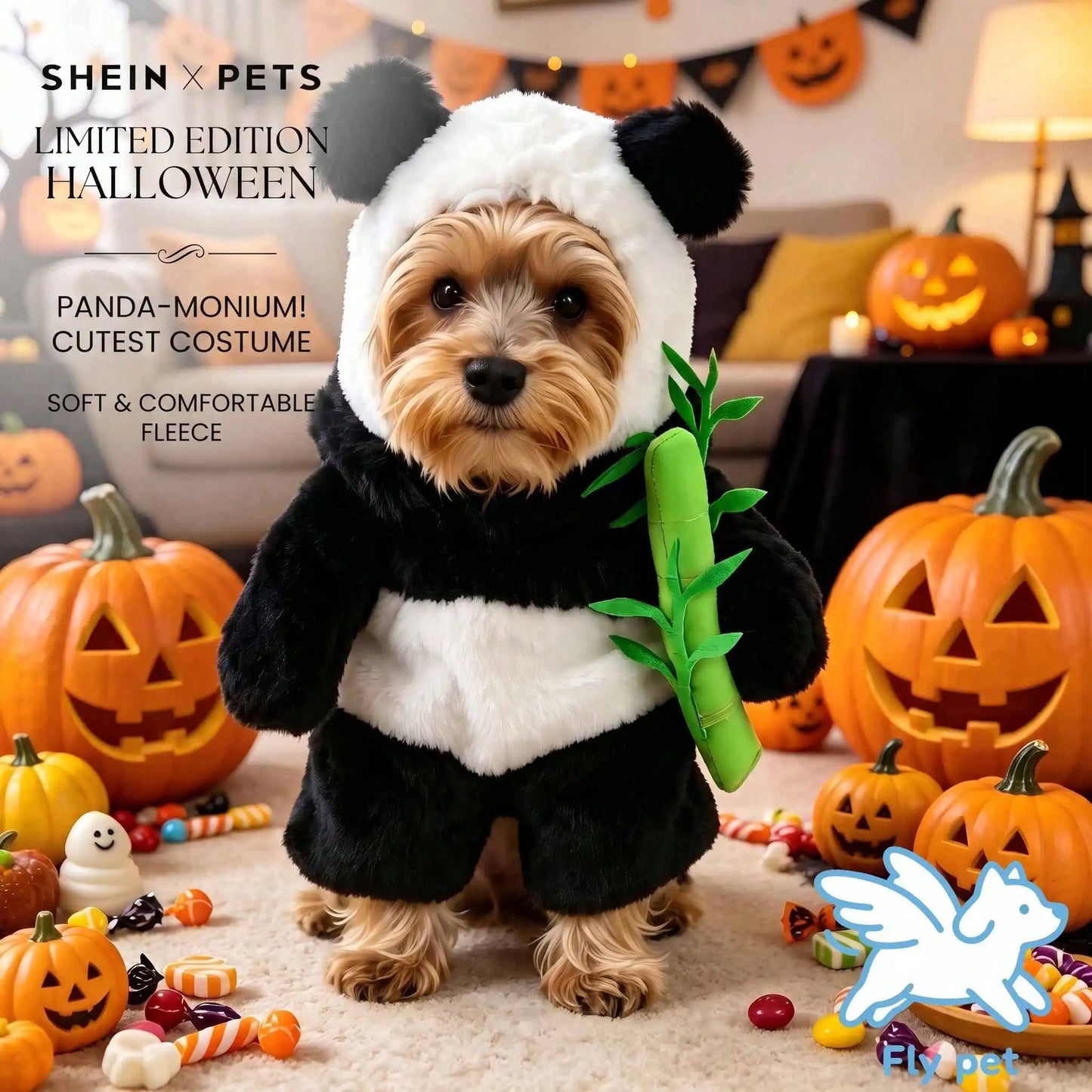 Cute Halloween Panda Dog Costume Set With Head Mask