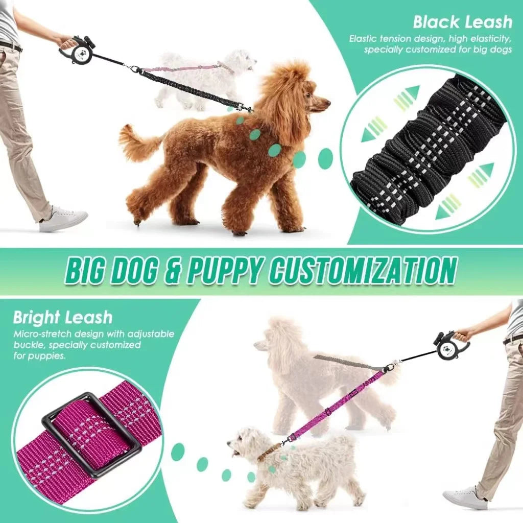 Dual Dog Leash Attachment With Shock Absorbing Bungee