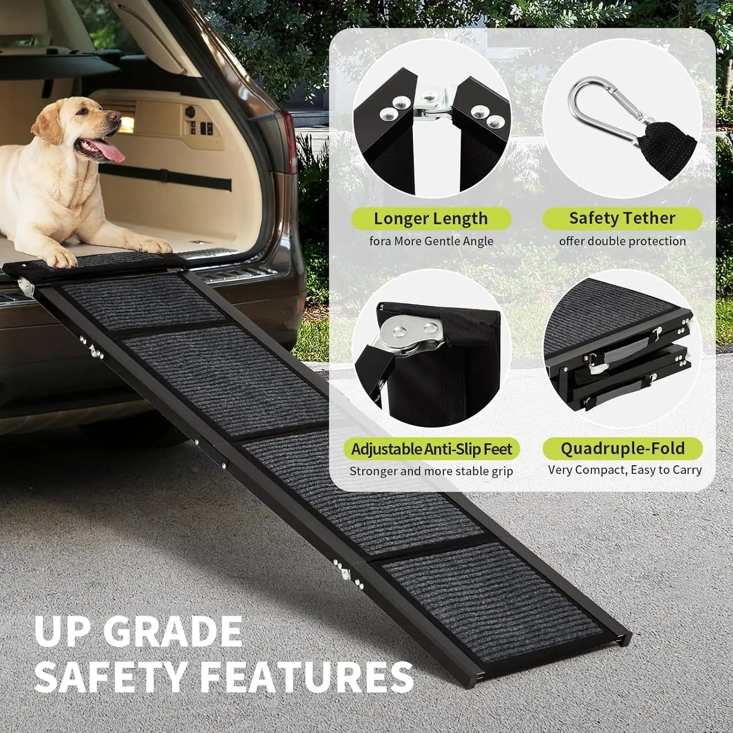HiMISS Upgraded Folding Dog Ramp For Cars With NonSlip Surface
