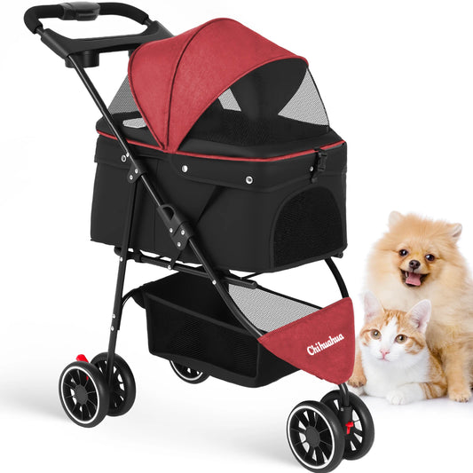 Chihuahua Pet Stroller For Cats And Dogs Foldable 3 Wheels Mesh Canopy