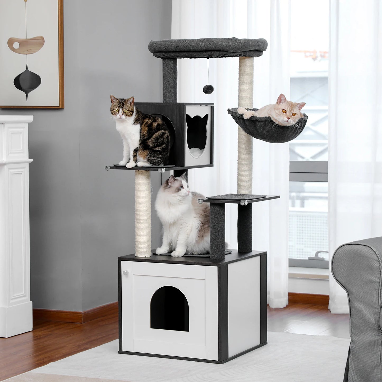 PAWZ Road Cat Tree With Litter Box Enclosure And Cabinet