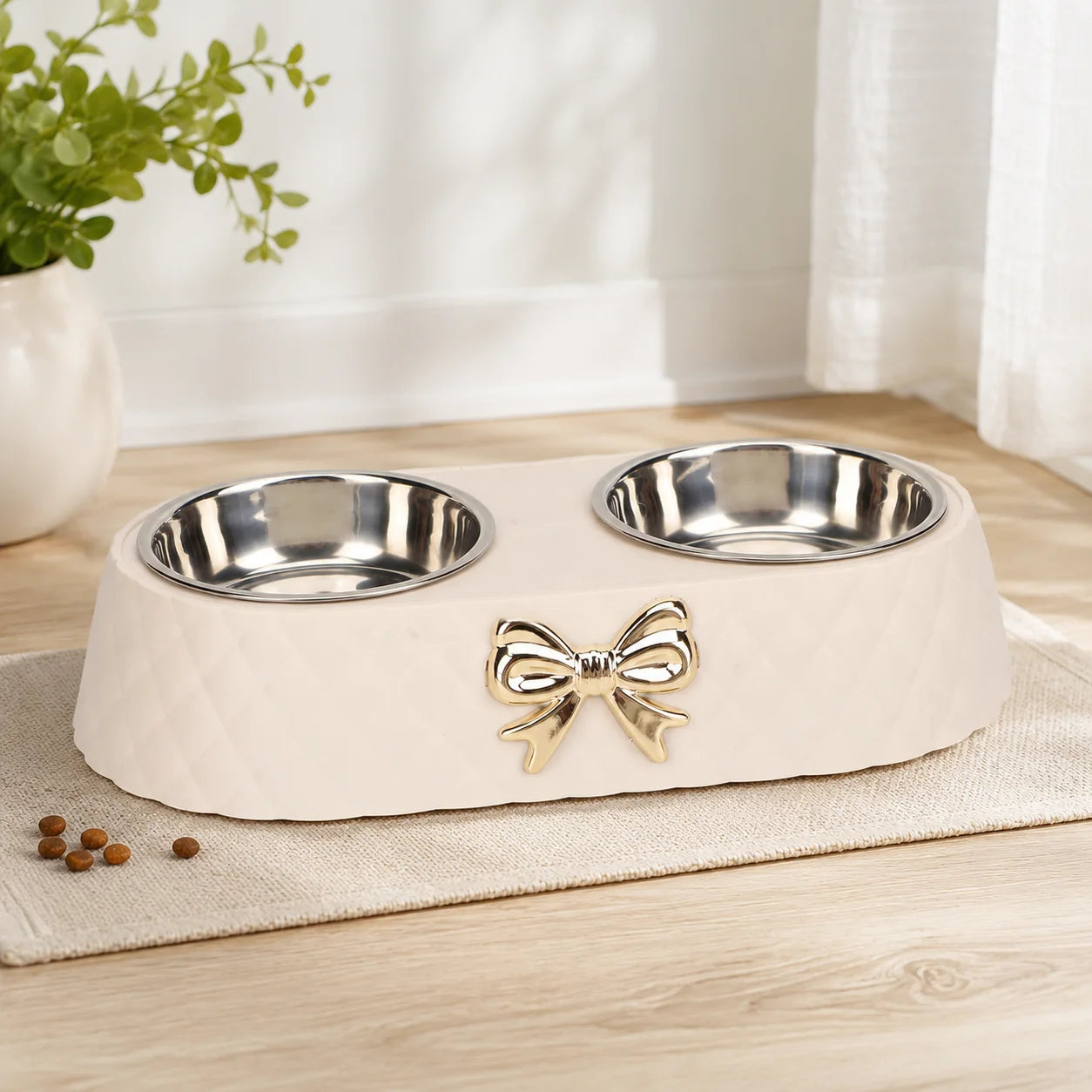 Double Stainless Steel Pet Bowl With Anti Slip Base