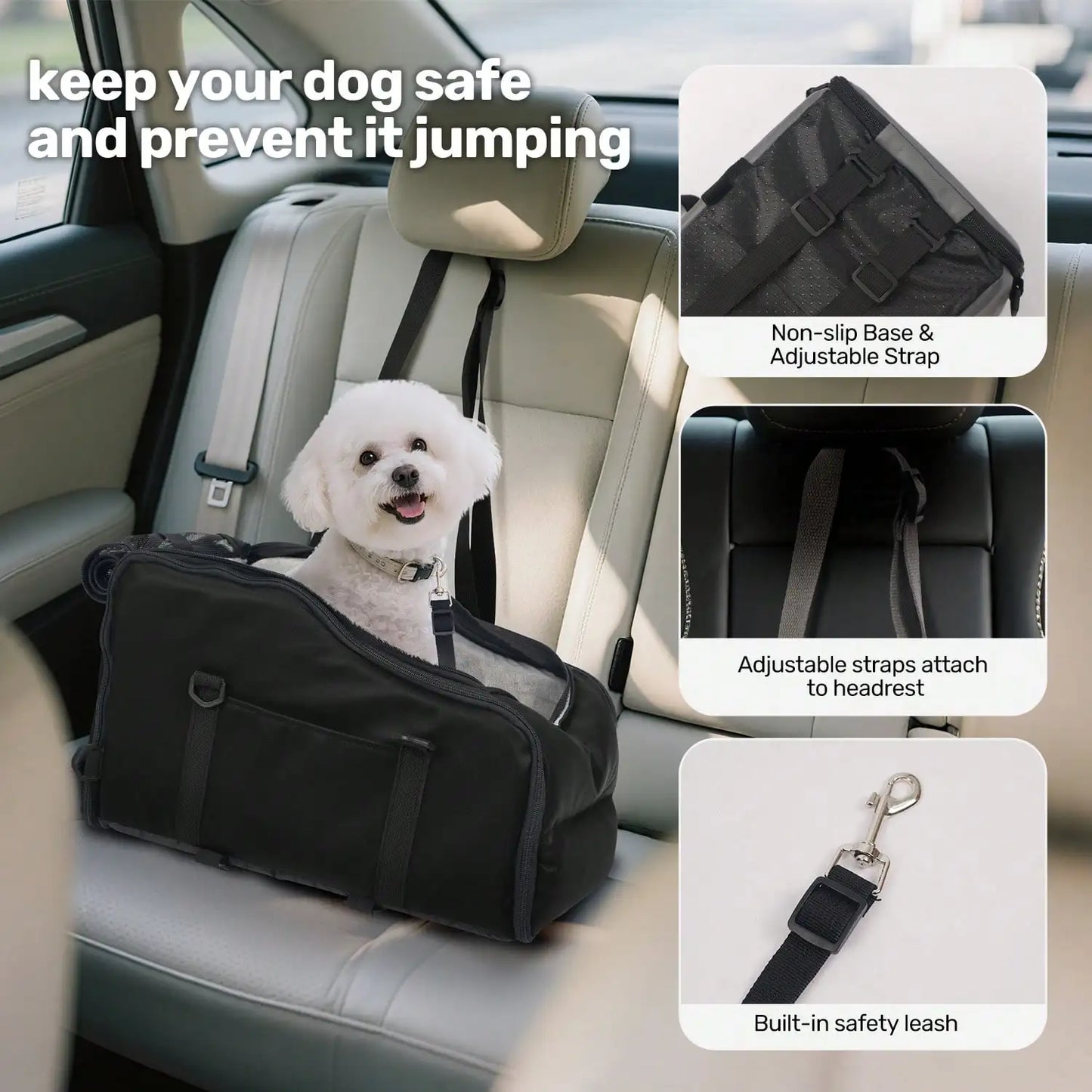 Center Console Pet Car Seat Carrier With Removable Washable Plush Liner