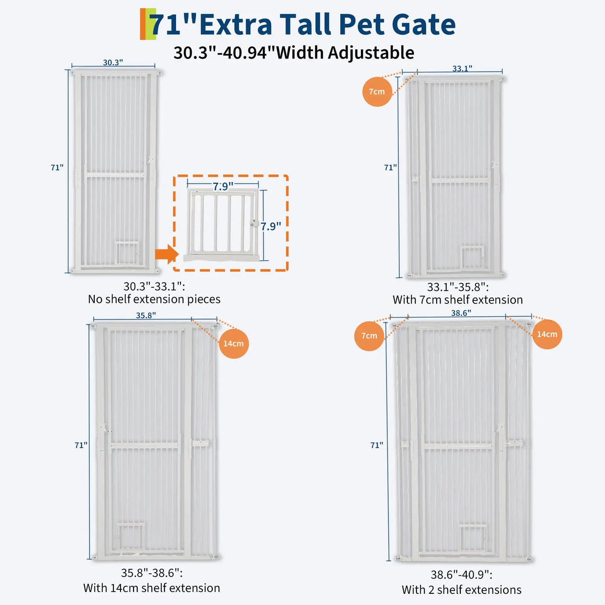 HiMISS Pressure Mounted Cat Gate With Door For Stairs And Kitchens