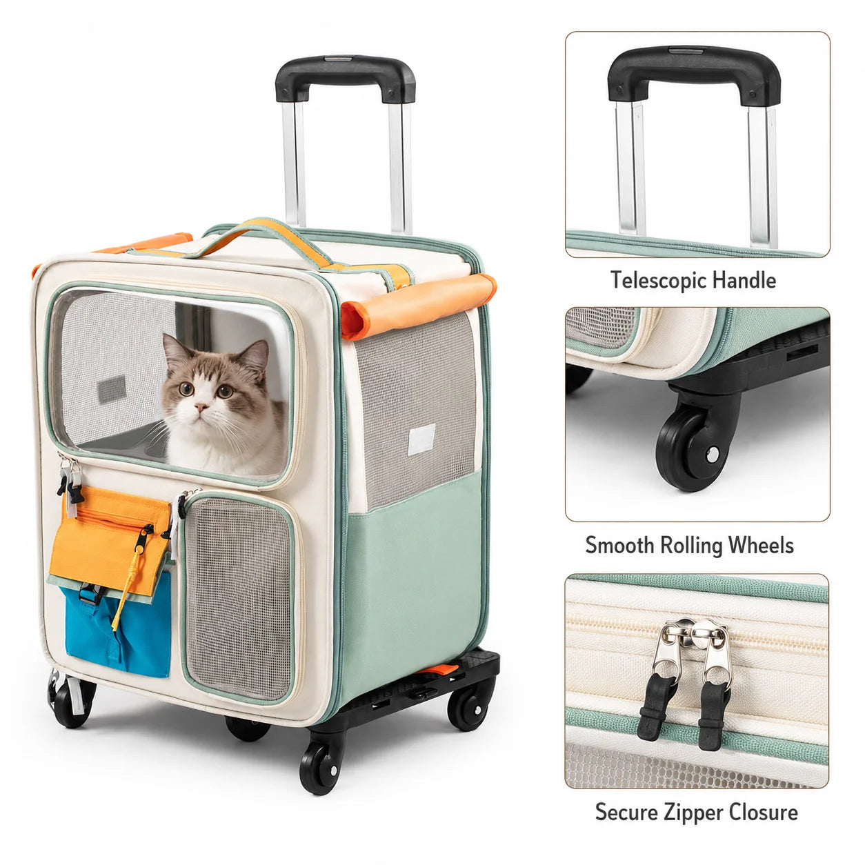 2-In-1 Rolling Cat Carrier With Wheels And Telescopic Handle
