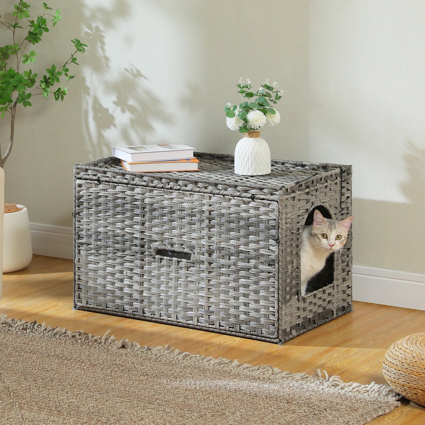 PAWZ Road Handwoven Rattan Cat Litter Box Enclosure With Door