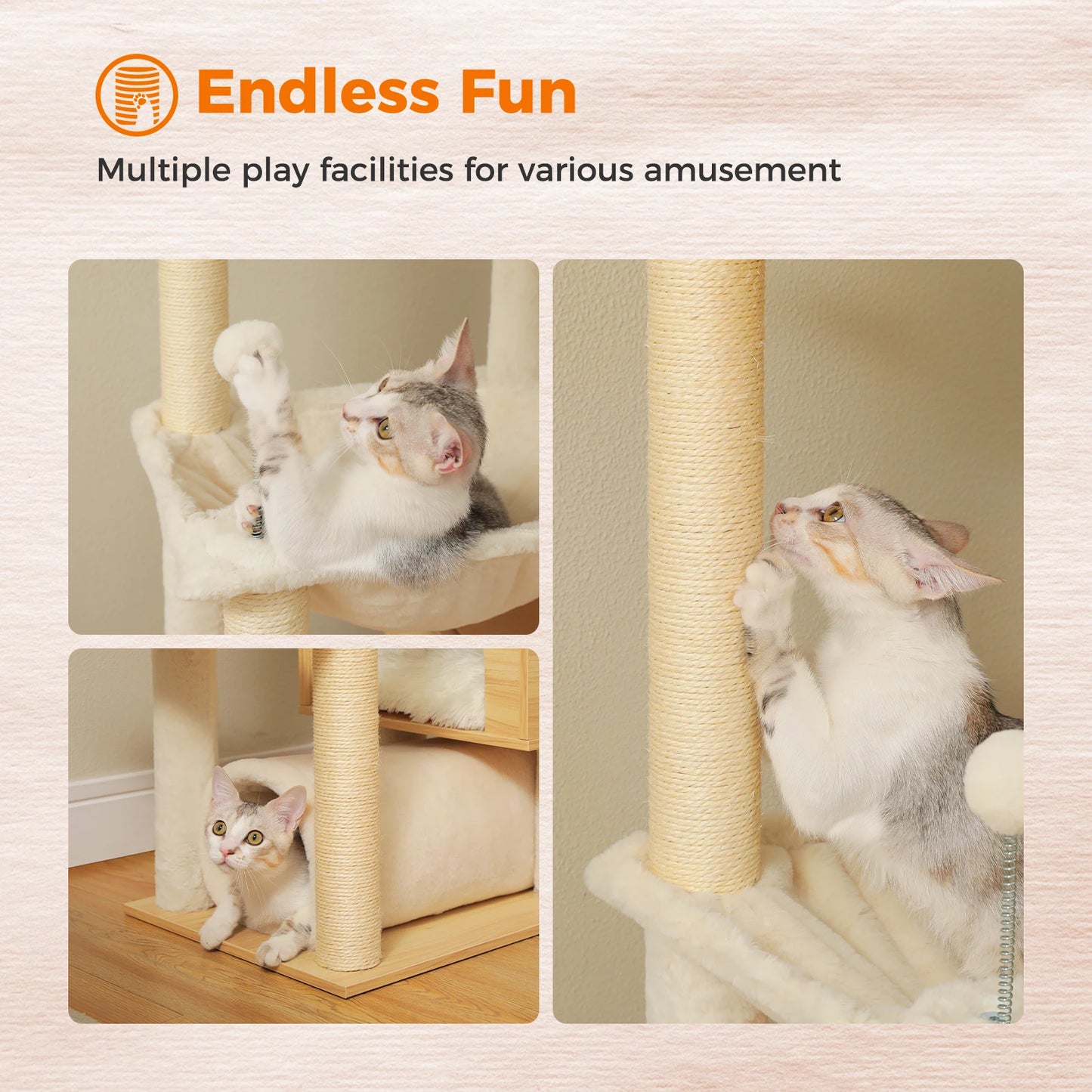 PAWZ Road Wooden Cat Tree With Hammock And Sisal Posts