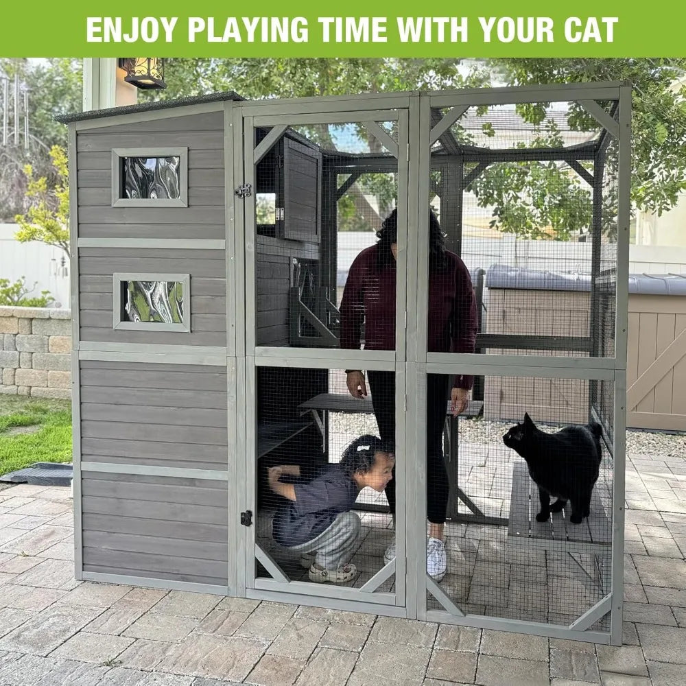 Outdoor Cat Enclosure With Window Weatherproof Cage