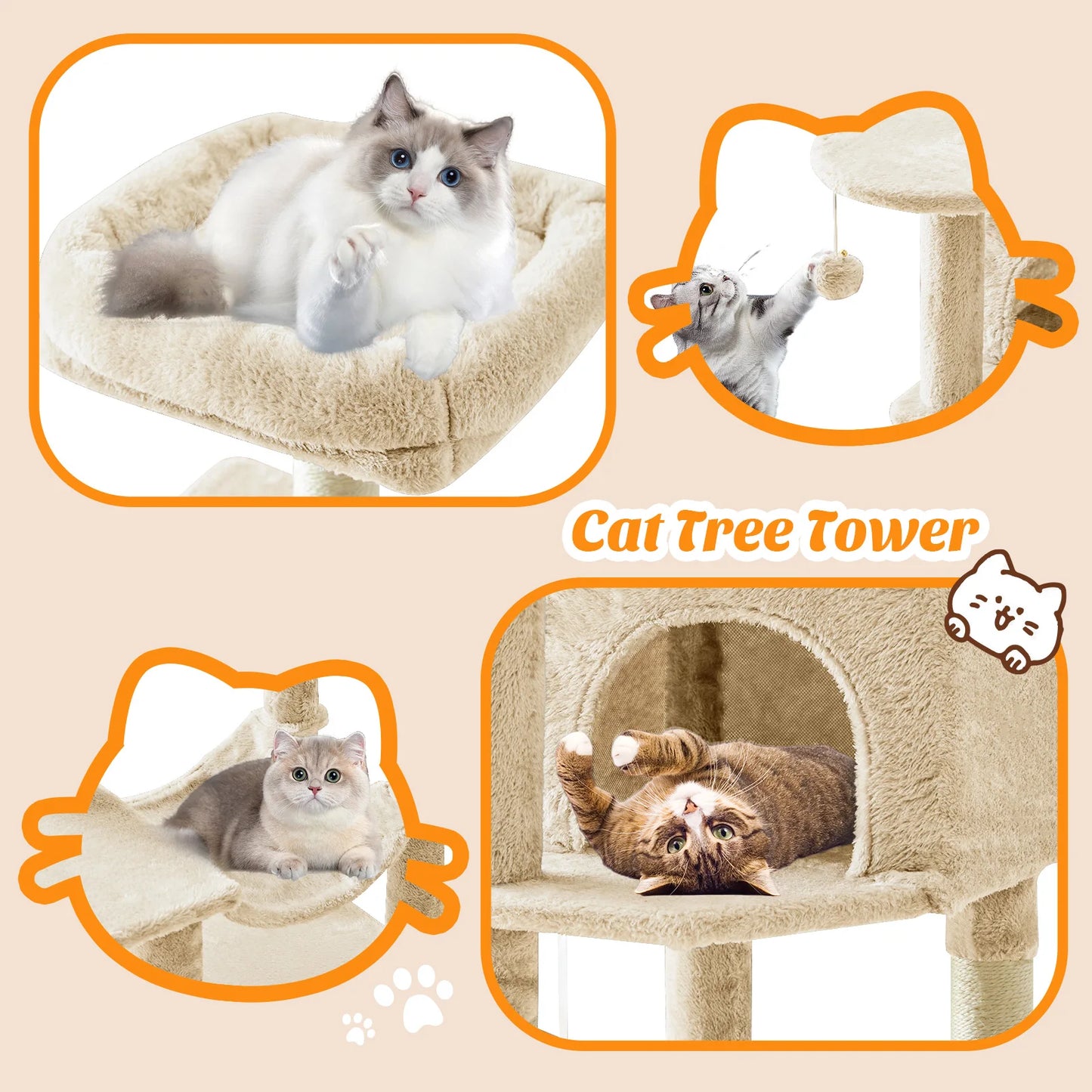 MCQ Cat Tree Tower With Natural Sisal Scratching Posts