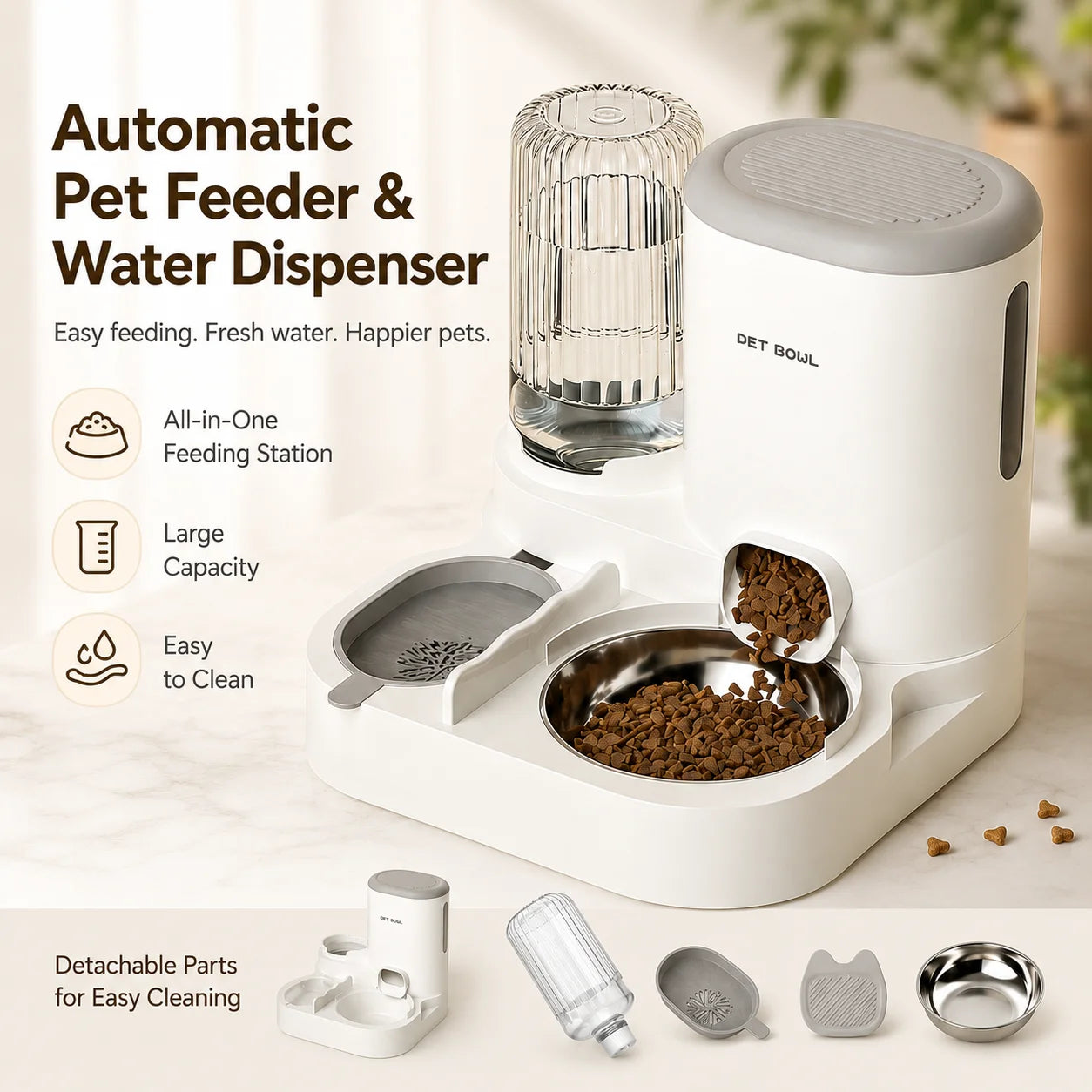 Automatic Pet Feeder Water Dispenser 2In1 Dogs And Cats