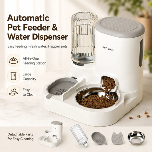 Automatic Pet Feeder And Water Dispenser 2 In 1 Bowl