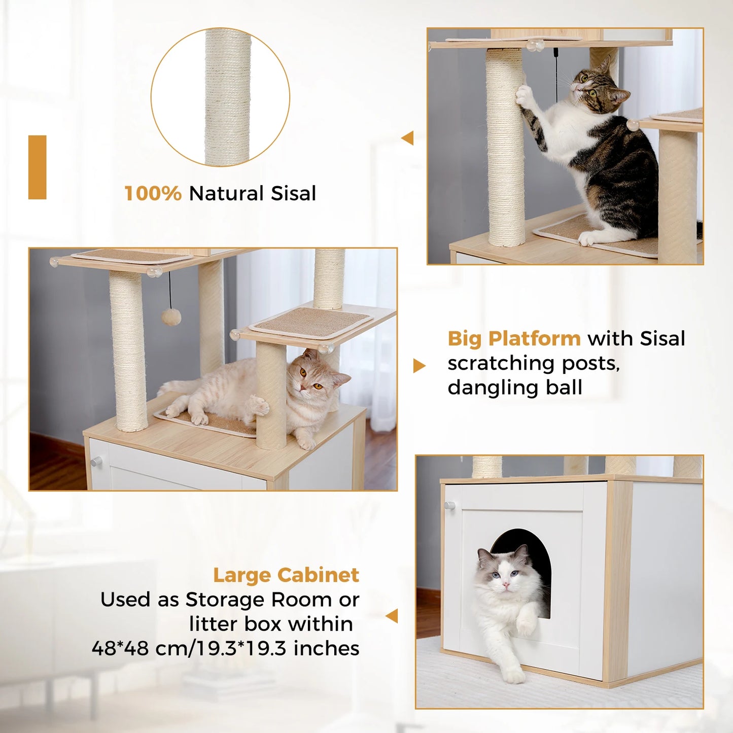 PAWZ Road Cat Tree With Litter Box Enclosure And Cabinet