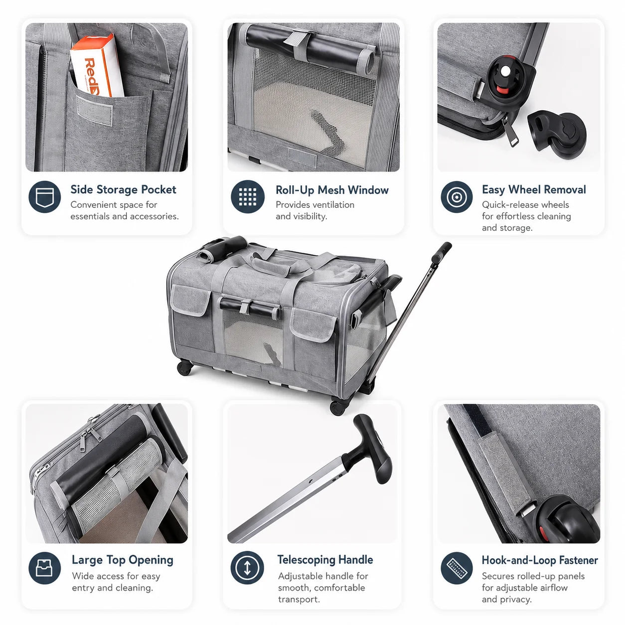 XMSJ Cat And Dog Carrier With Wheels For Travel Detachable Rolling Bag