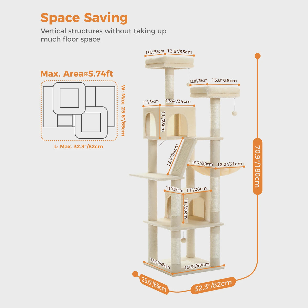 PEQULTI Multi-Level Cat Tree Tower With Condo And Scratching Posts