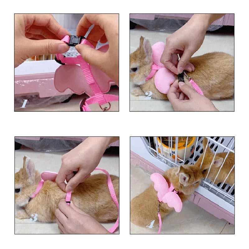 Cute Angel Wing Rabbit Harness And Leash For Pets Adjustable