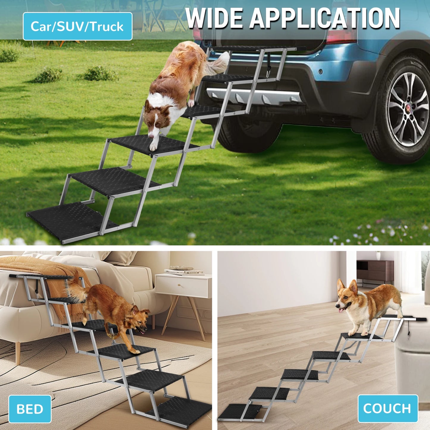 Stainless Steel Foldable Dog Steps For Cars Trucks And SUVs