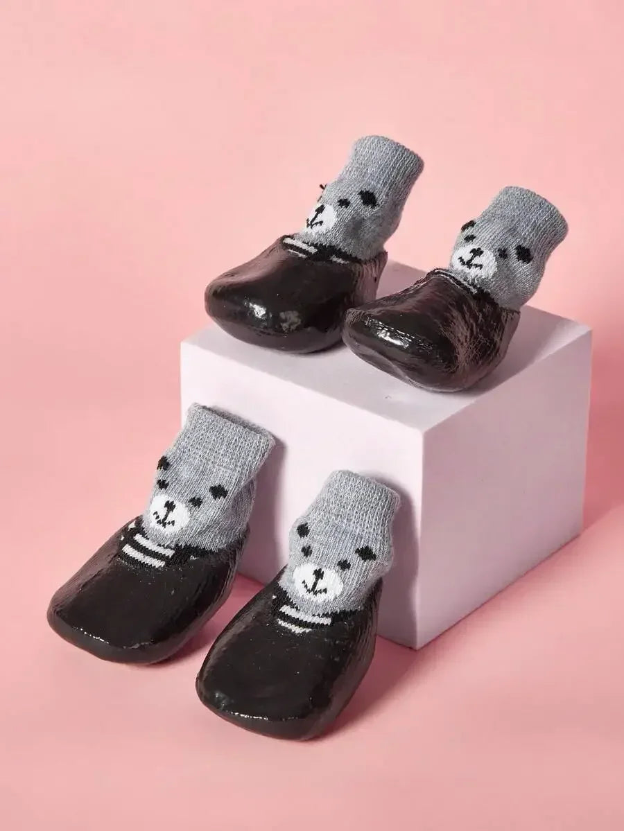PETSIN Waterproof Dog Cat Boots 4 Piece Set Anti Slip