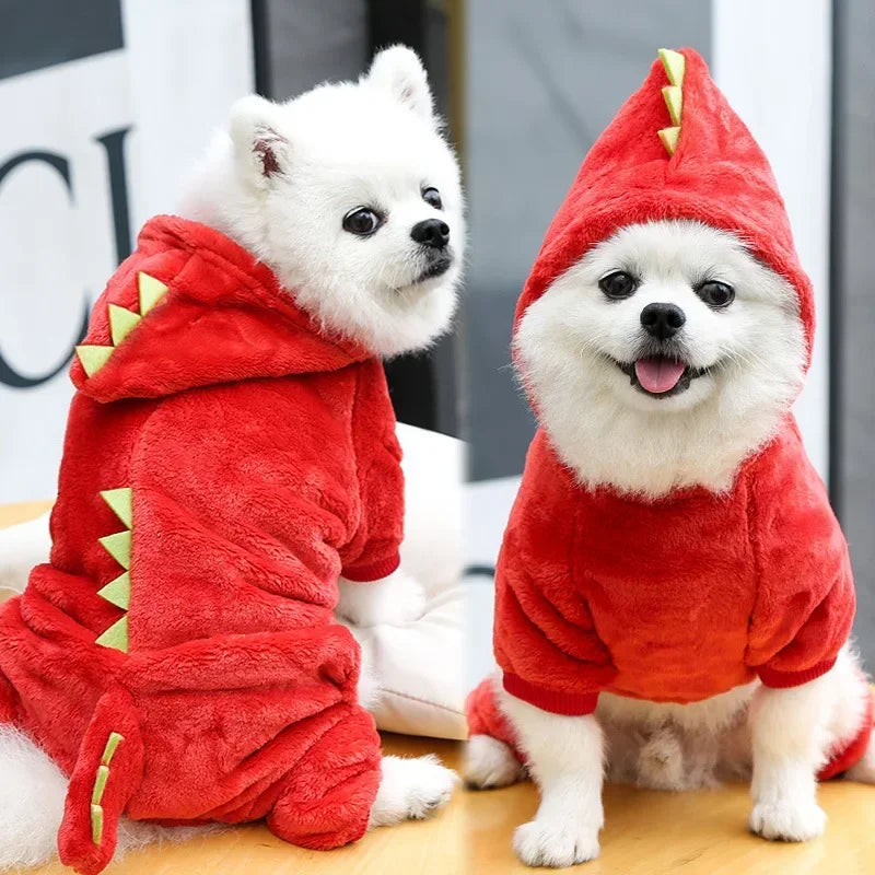 Wangmeow Dinosaur Fleece Dog Jumpsuit Warm Winter Pet Coat Jacket