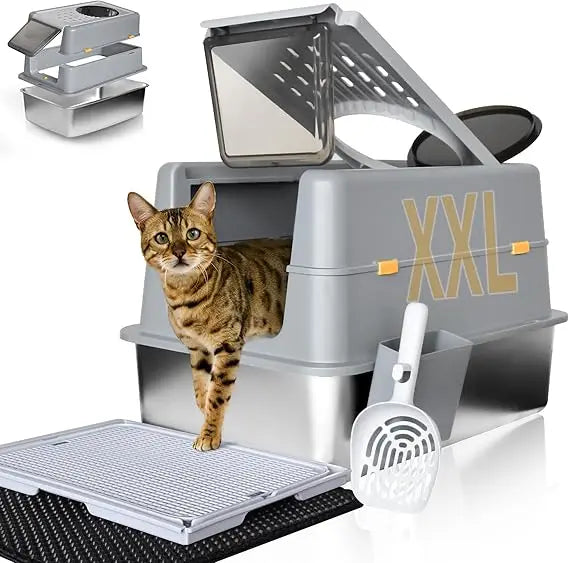 Stainless Steel Litter Box With Lid For Cats Enclosed
