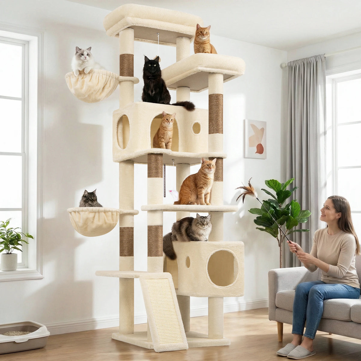 GLOBLAZER Multilevel Cat Tree With Condos And Hammocks