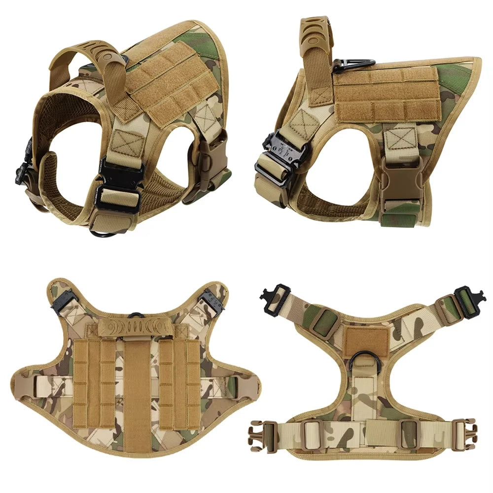 Nylon Military Dog Harness Vest Set With Leash Malinois Patches