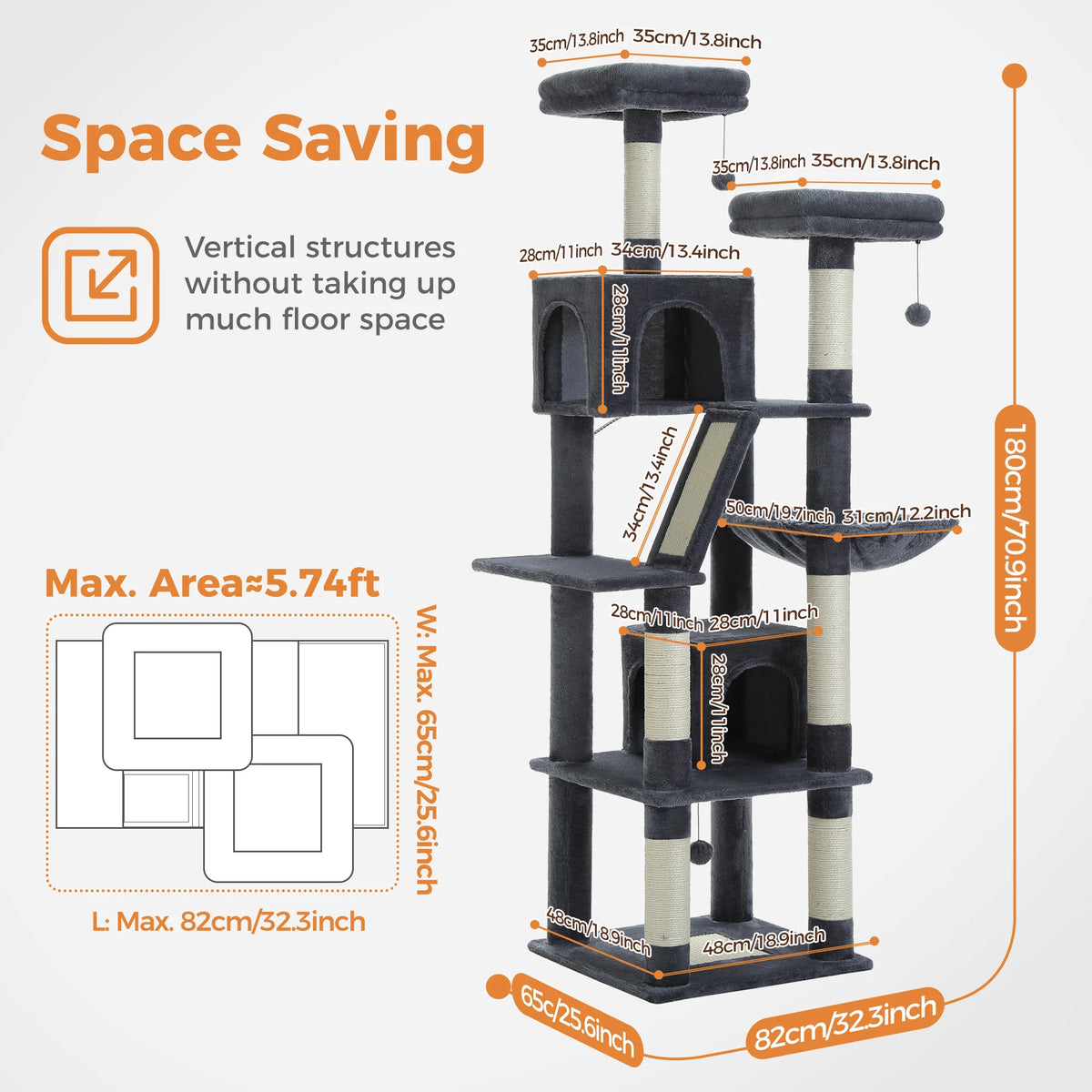 PEQULTI Multi-Level Cat Tree Tower With Condo And Scratching Posts