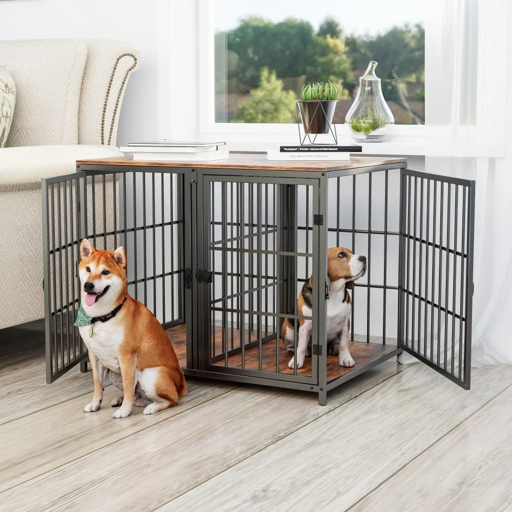 Borwart Double Dog Crate With Removable Divider Furniture Style Kennel