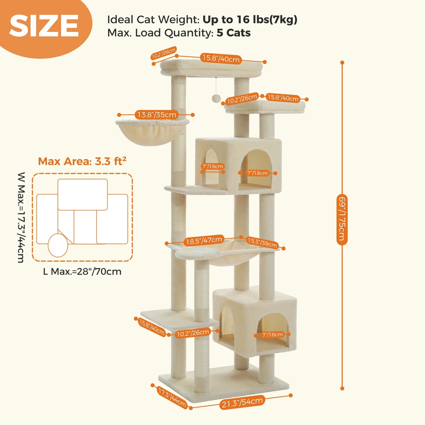 PAWZ Road Tall Cat Tree With Hammock And Scratching Posts