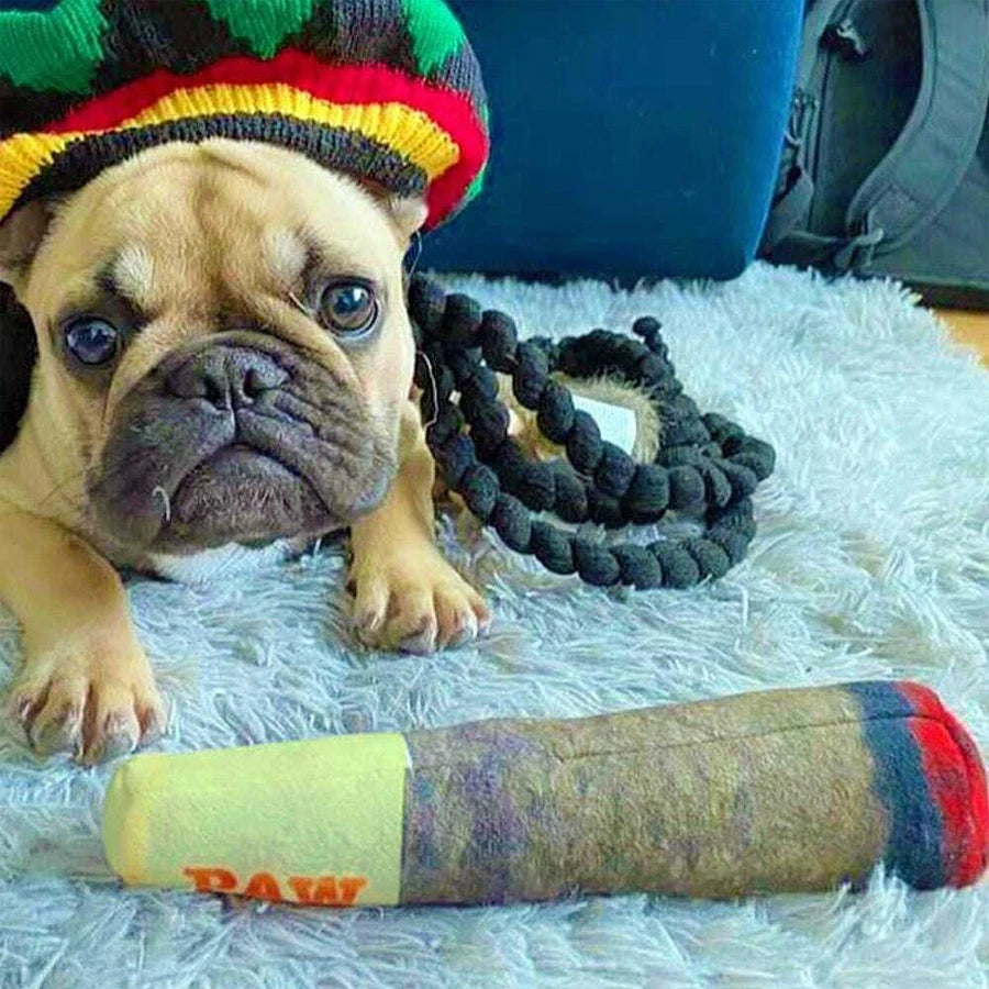 Funny Interactive Dog Toy Plush Squeaky Cigar Design Chew Toy